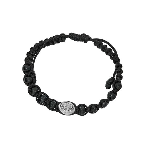ST. MICHAEL WOOD BEAD CORD ROSARY BRACELET